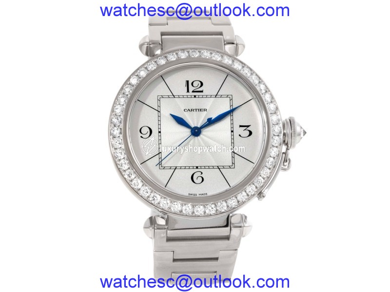 Cartier Pasha WJ1202M9 18K White Gold & Diamond 42mm Mens Watch Cartier