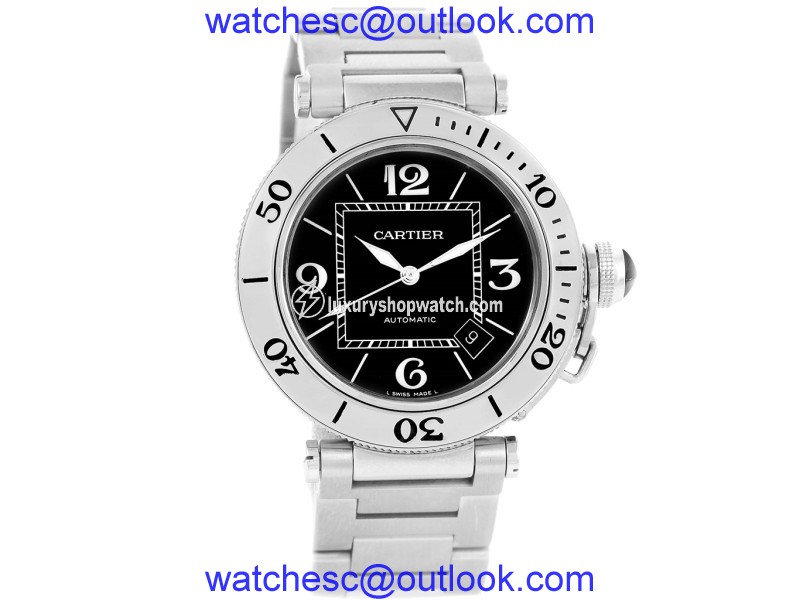 Cartier Pasha Seatimer W31077M7 Stainless Steel & Black Dial 40.5mm Mens Watch Cartier