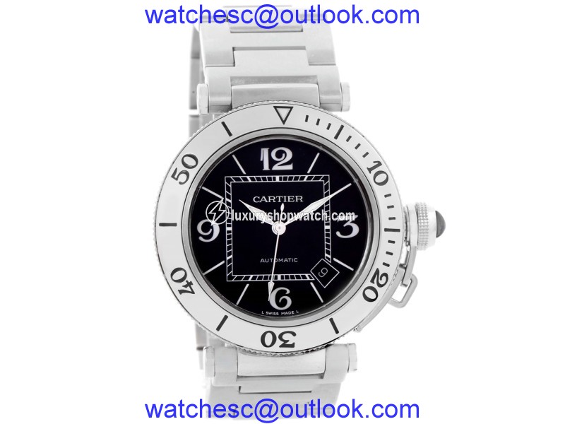 Cartier Pasha Seatimer W31077M7 Stainless Steel & Black Dial 40.5mm Mens Watch Cartier