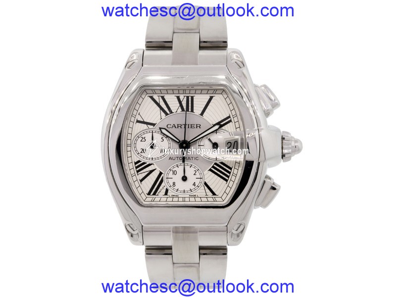 Cartier Roadster XL 2618 Chronograph Stainless Steel Silver Roman Dial 48mm Mens Watch Cartier