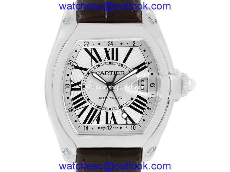Cartier Roadster GMT W62032X6 Silver Dial Stainless Steel 43mm Mens Watch Cartier