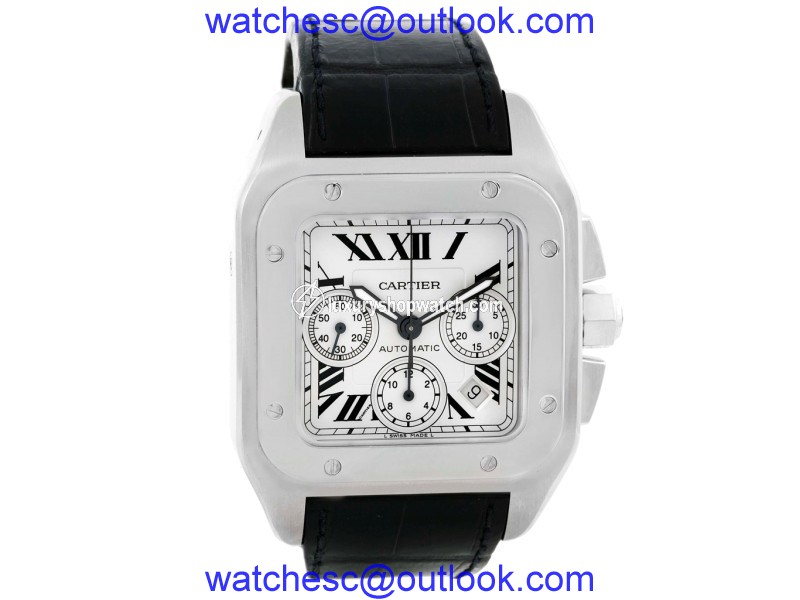 Cartier Santos 100 W20090X8 Crocodile Leather Automatic Chronograph 42mm Mens Watch |Cartier