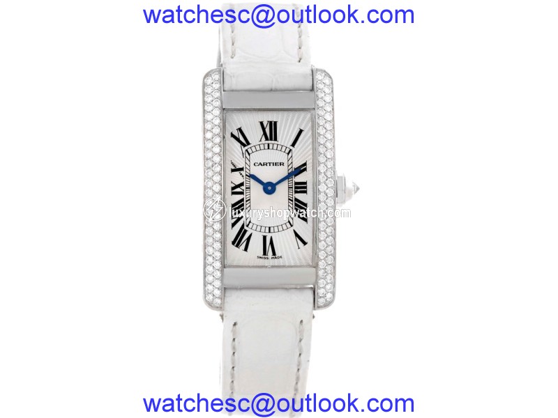 Cartier Tank Americaine WB701851 18K White Gold Diamond 19mm Womens Watch Cartier