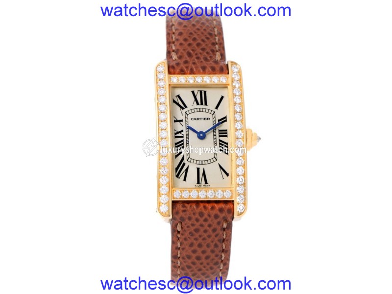 Cartier Tank Americaine WB707231 18K Yellow Gold Diamond 19mm Womens Watch Cartier