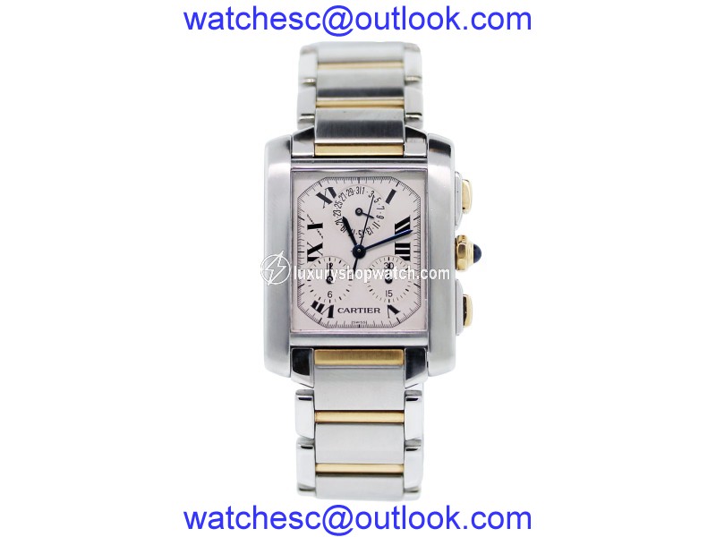 Cartier Tank Chronoflex 2303 Two Tone White Dial 28mm Womens Watch Cartier