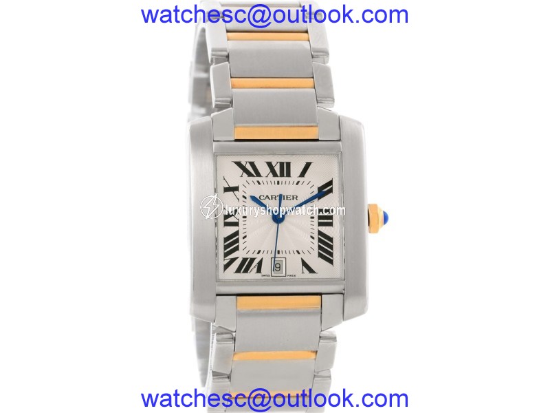 Cartier Tank Francaise W51005Q4 Stainless Steel 18K Yellow Gold Date 28mm Mens Watch Cartier
