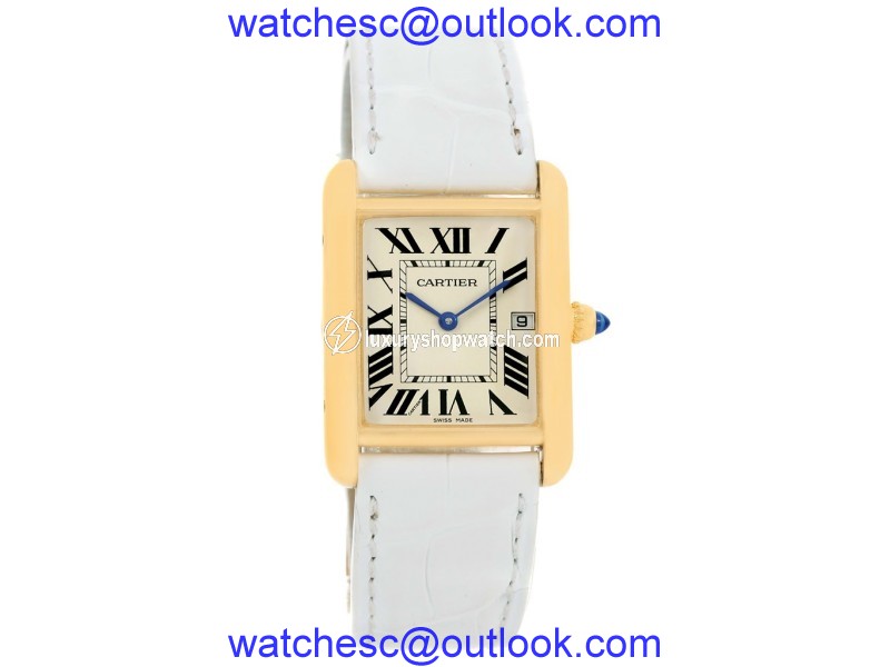 Cartier Tank Louis W1529756 18K Yellow Gold White Strap Quartz 25mm Mens Watch Cartier