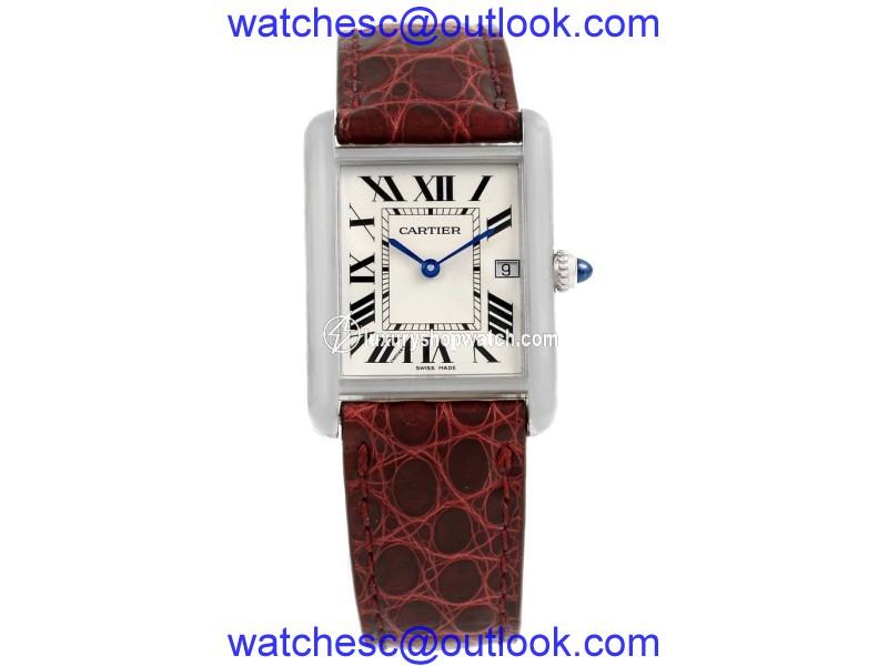 Cartier Tank Louis W1540956 18K White Gold Burgundy Strap 25mm Unisex Watch Cartier
