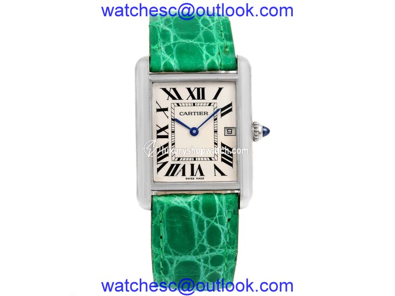 Cartier Tank Louis W1540956 18K White Gold Green Strap 25mm Unisex Watch Cartier