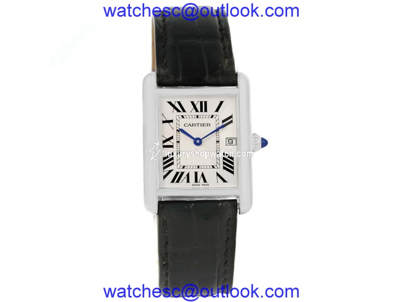 Cartier Tank Louis W1540956 18K White Gold Black Strap 25mm Mens Watch Cartier