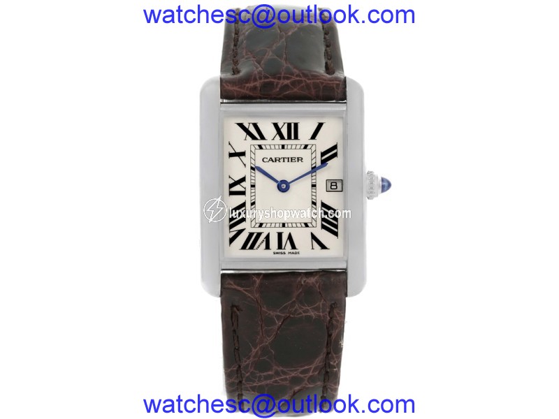 Cartier Tank Louis W1540956 18K White Gold Date 25mm Mens Watch Cartier