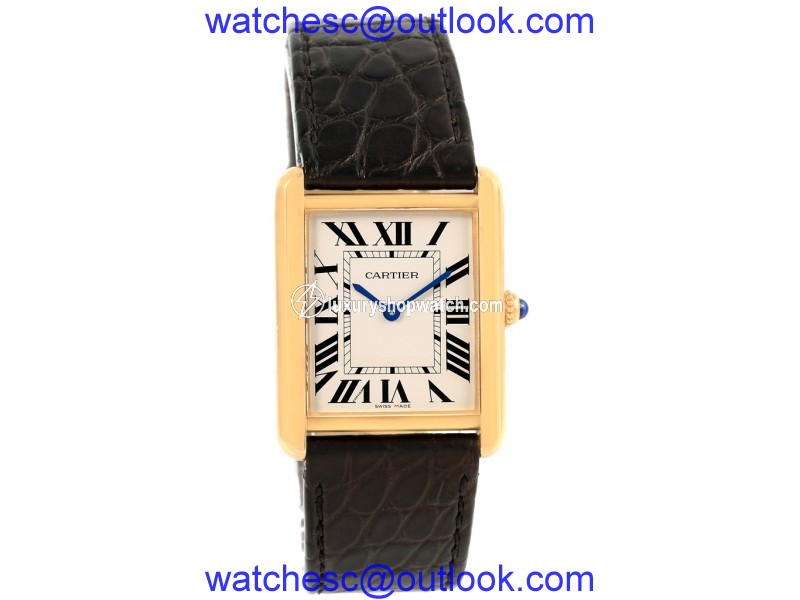 Cartier Tank Solo W1018855 Yellow Gold Steel Black Strap 27mm Unisex Watch Cartier