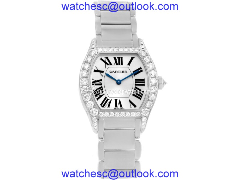Cartier Tortue WA5072W9 18K White Gold Diamond 28mm Womens Watch Cartier