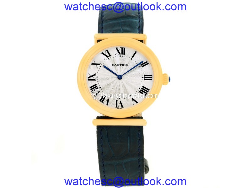 Cartier Vendome BiPlan W1514457 18K Yellow Gold Blue Strap 32mm Mens Watch Cartier