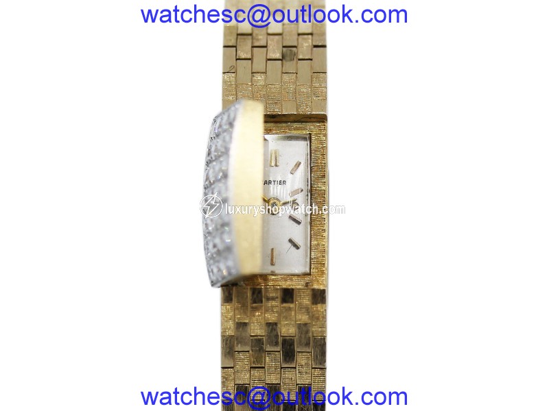 Cartier 14K Yellow Gold Backwinding 0.56ct. Diamond Covered 9.5mm Womens Vintage Watch Cartier