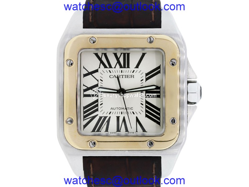 Cartier Santos 100 XL Two-Tone on Brown Alligator Strap 38mm Watch Cartier