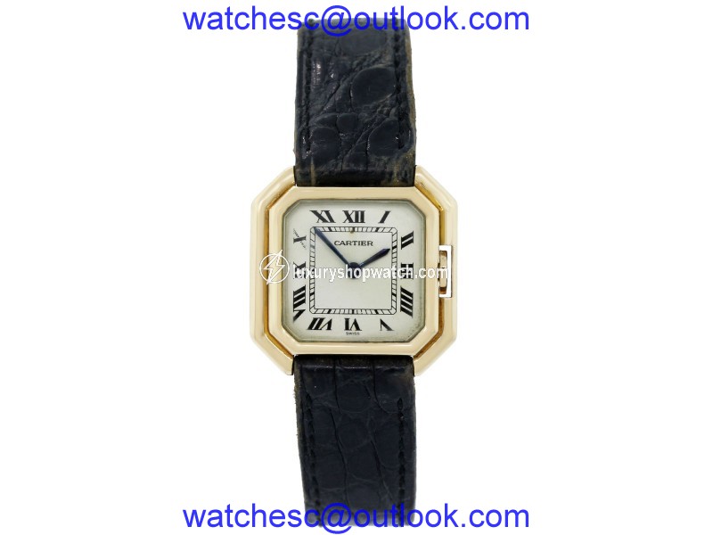 Cartier 18K Yellow Gold on Leather Strap 25mm Womens Watch Cartier