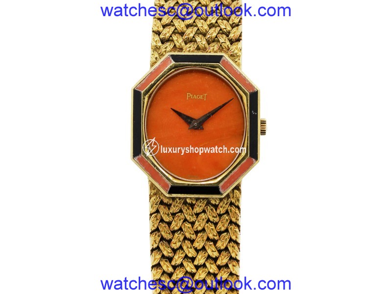 Piaget P341D2 18K Yellow Gold with Coral & Onyx Vintage 26.5mm Womens Watch Piaget