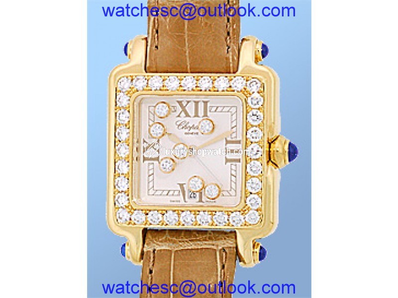 Chopard Happy Sport Square Diamond 18K Yellow Gold Womens Watch Chopard