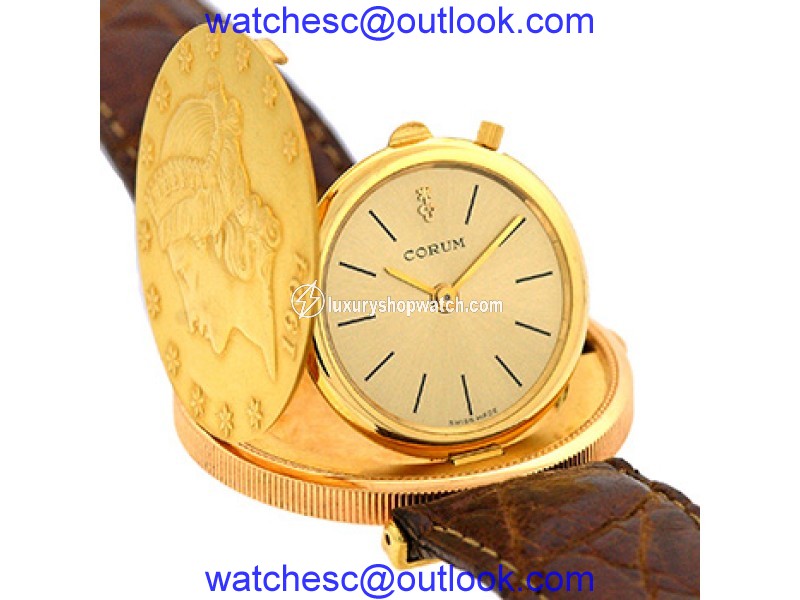 Corum 18K Yellow Gold & Leather Hidden Coin Strap Manual 35mm Mens Watch Corum