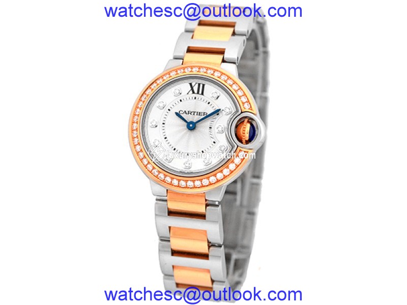 Cartier Ballon Bleu w3bb0009 Stainless Steel & 18K Rose Gold Diamond 28mm Womens Watch Cartier