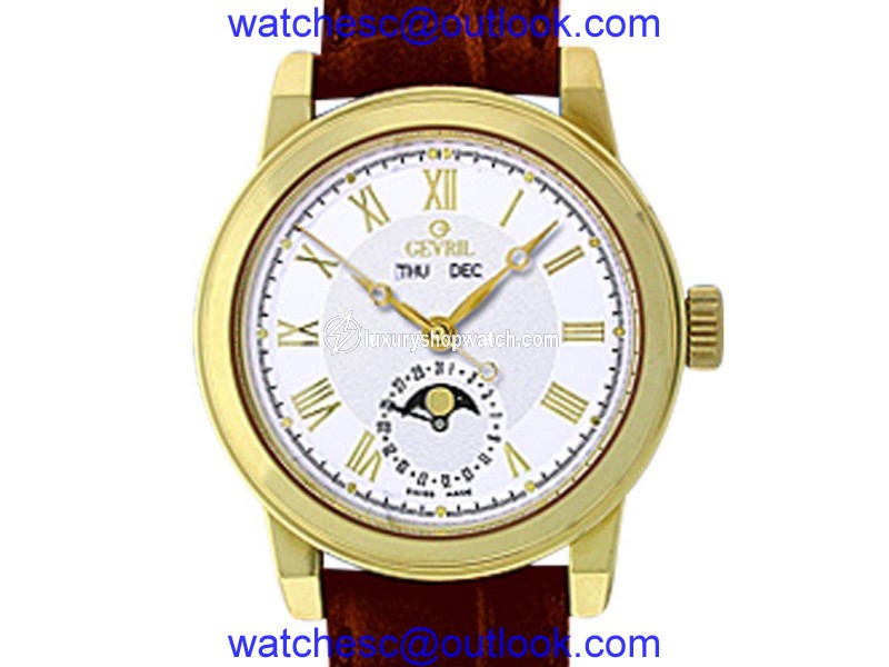 Gevril "Chelsea" 18K Yellow Gold Mens Strap Watch Gevril