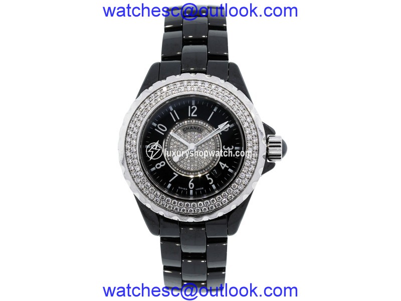 Chanel J12 H1708 Ceramic Diamond Bezel Black Dial 33mm Womens Watch |
