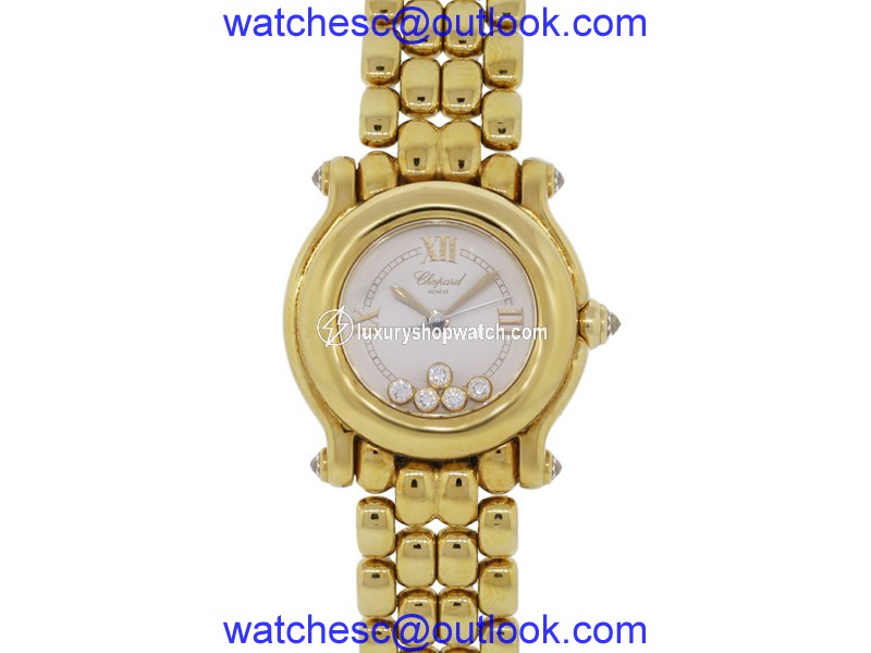 Chopard Happy Sport 27/6150 18K Yellow Gold Diamond Quartz 26mm Womens Watch Chopard