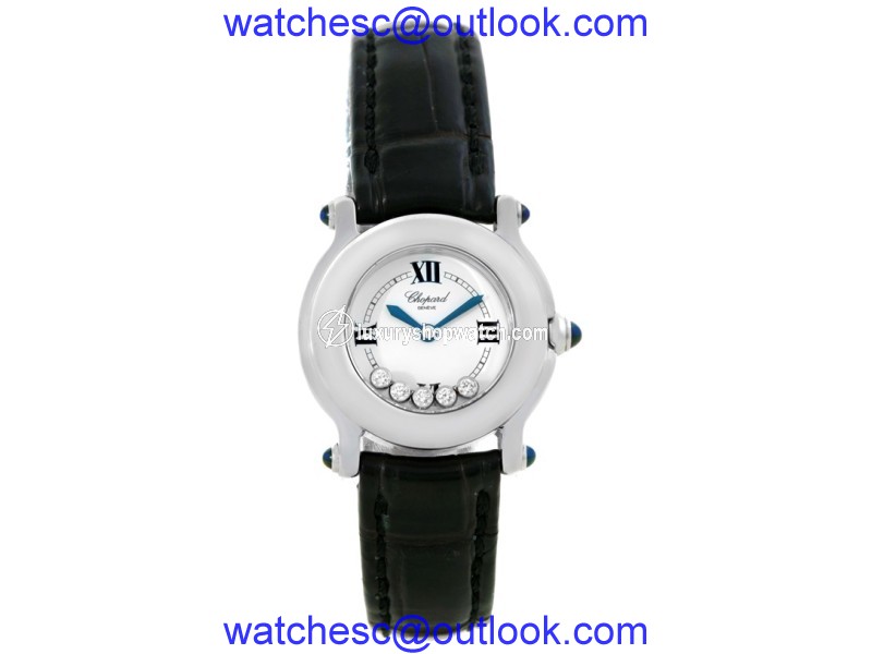 Chopard Happy Sport 27/8245-23 Stainless Steel & Leather White Dial wFloating Diamond 26mm Womens Watch Chopard
