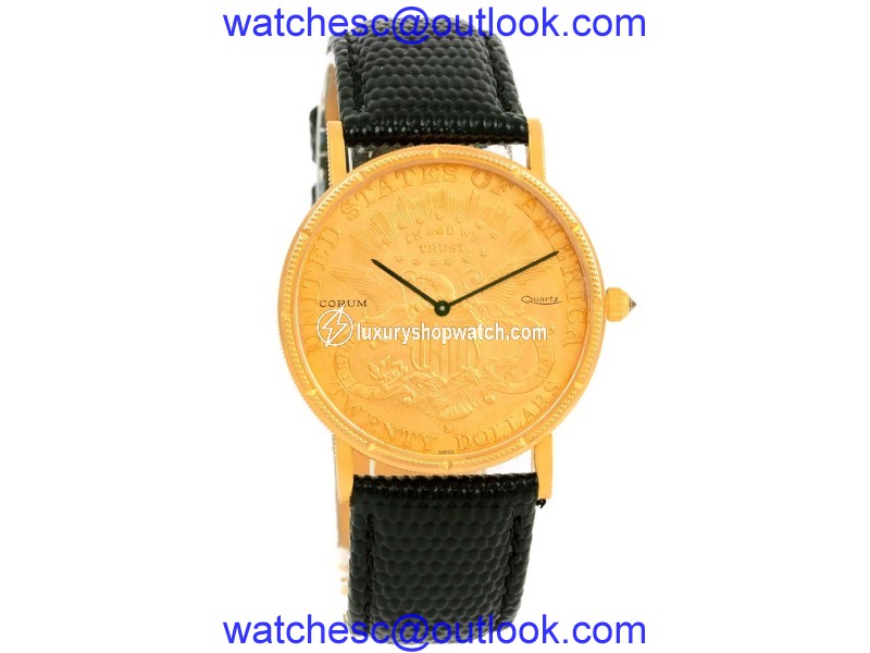 Corum 20 Dollars Coin Double Eagle 18K Yellow Gold & Leather 36mm Mens Watch 1895 Corum