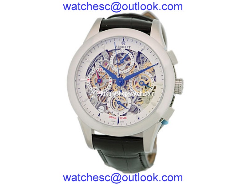 Perrelet Skeleton Chronograph GMT Stainless Steel Mens Watch Perrelet