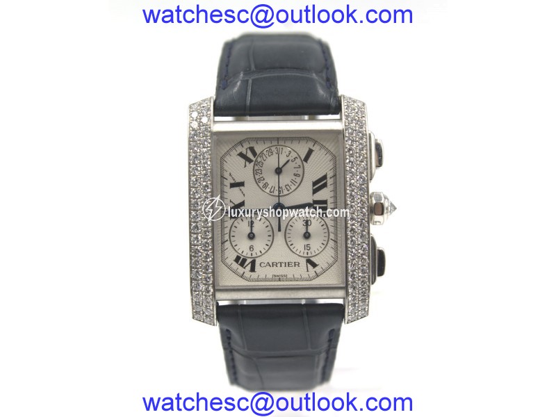 Cartier Tank Francaise 18K White Gold & Leather Diamond 28mm Watch Cartier