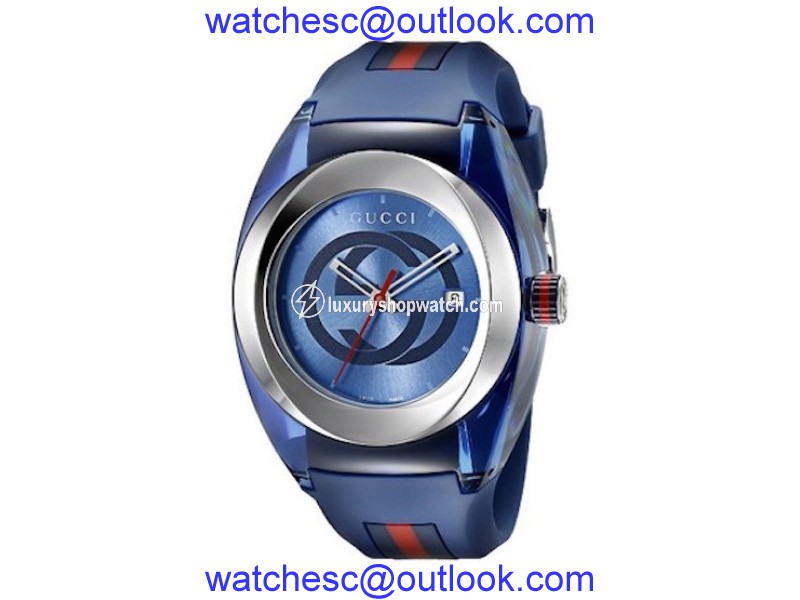 Gucci Sync XXL YA137104 Stainless Steel & Blue Rubber Strap 46mm Mens Watch Gucci