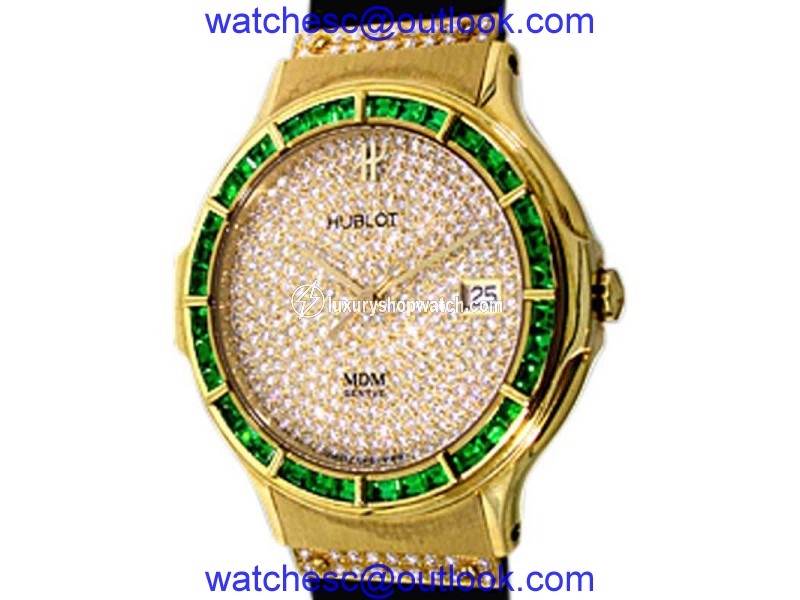 Hublot "Classic Elegance" 18K Yellow Gold Emerald & Diamond Pav�� Strap Watch Hublot