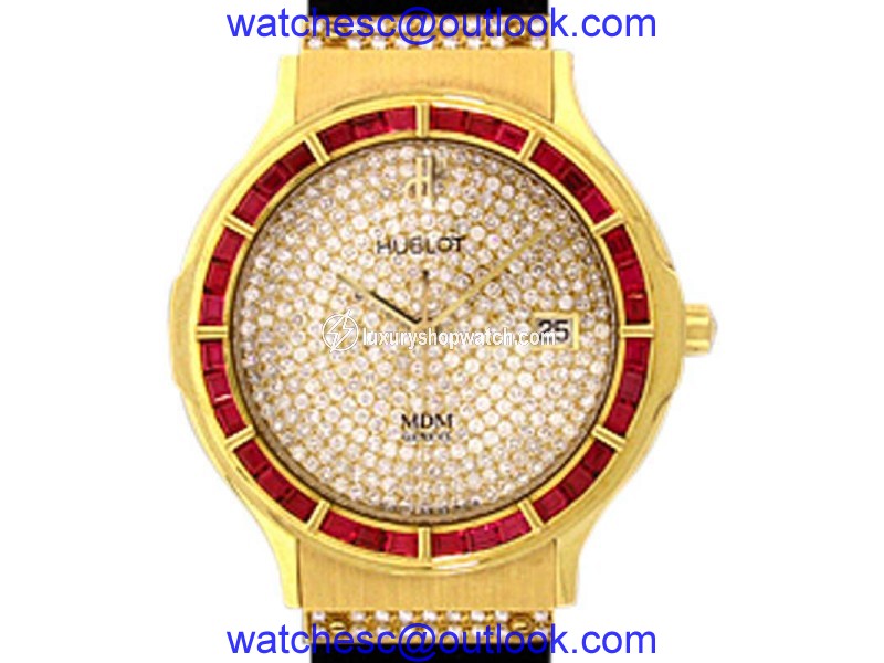 Hublot "Classic Elegance" 18K Yellow Gold Ruby & Diamond Pav�� Strap Watch Hublot