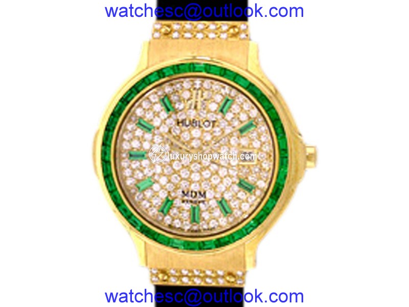 Hublot "Classic Elegance" 18K Yellow Gold Emerald & Diamond Pav�� Strap Watch Hublot