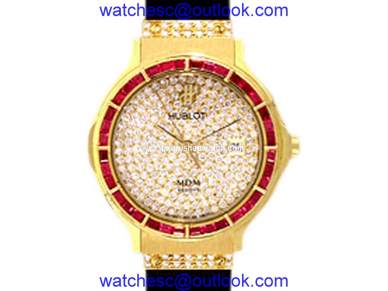 Hublot "Classic Elegance" 18K Yellow Gold Ruby & Diamond Pav�� Strap Watch Hublot