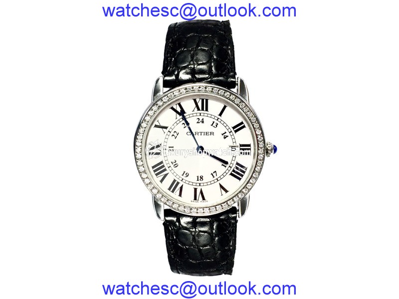 Cartier Stainless Steel Leather & Diamond 36mm Watch Cartier