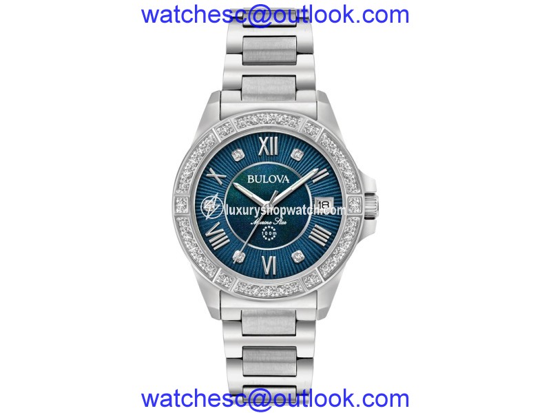 Bulova Marine Star 96R215 Stainless Steel & Diamond 32mm Womens Watch Bulova