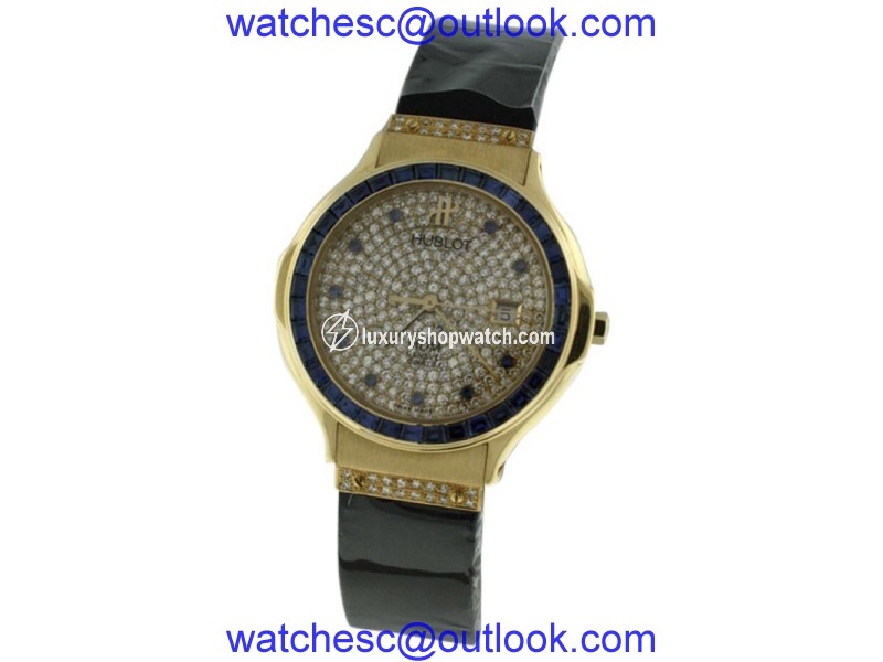 Hublot Classic 18K Yellow Gold with Diamonds and Blue Sapphires 33mm Womens Watch Hublot