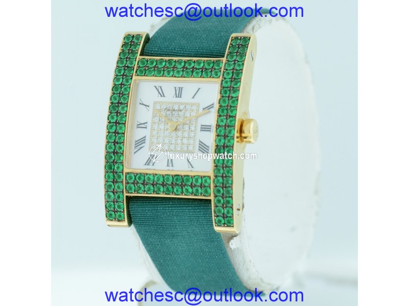 Chopard Your Hour 18k Yellow Gold Diamond & Emerald 25mm x 25mm x 36mm Watch Chopard