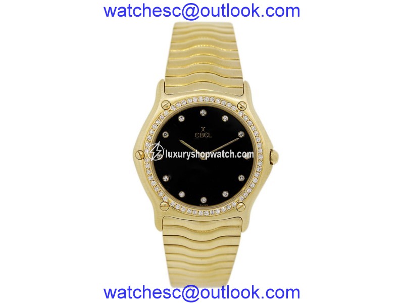 Ebel Classic Wave 18K Yellow Gold Diamond 31mm Mens Wristwatch Ebel