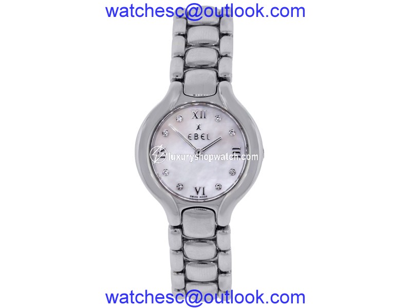 Ebel Beluga Stainless Steel Mother of Pearl Diamond Dial 26mm Womens Watch Ebel