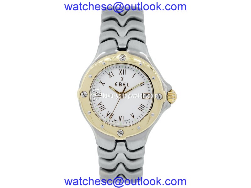 Ebel Sportwave White Dial Two Tone 18K Yellow Gold & Stainless Steel 28mm Womens Watch Ebel