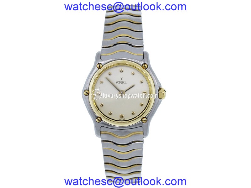 Ebel Classic Wave Two Tone Stainless Steel and 18K Yellow Gold Cream Dial 24mm Womens Watch Ebel