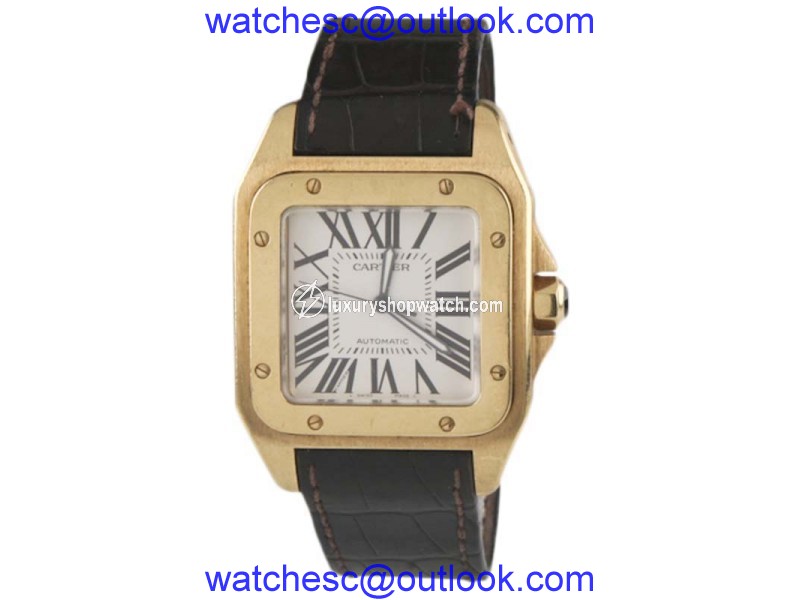 Cartier Santos 100 2657 18K Yellow Gold / Leather Band Automatic 37mm Unisex Watch Cartier