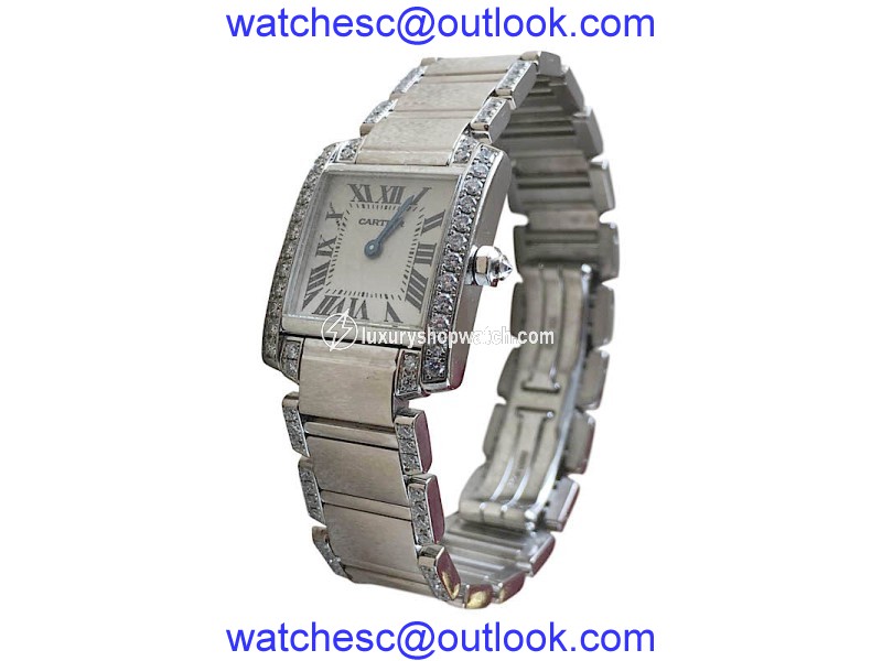 Cartier Tank Fran?aise 18K White Gold Diamond 20mm X 25mm WE1002SF |