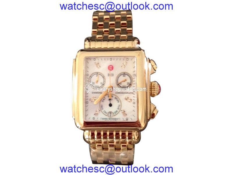 Michele Deco MW06P00A9046 Gold Plated and Diamond 33mm Women Quartz Watch Michele