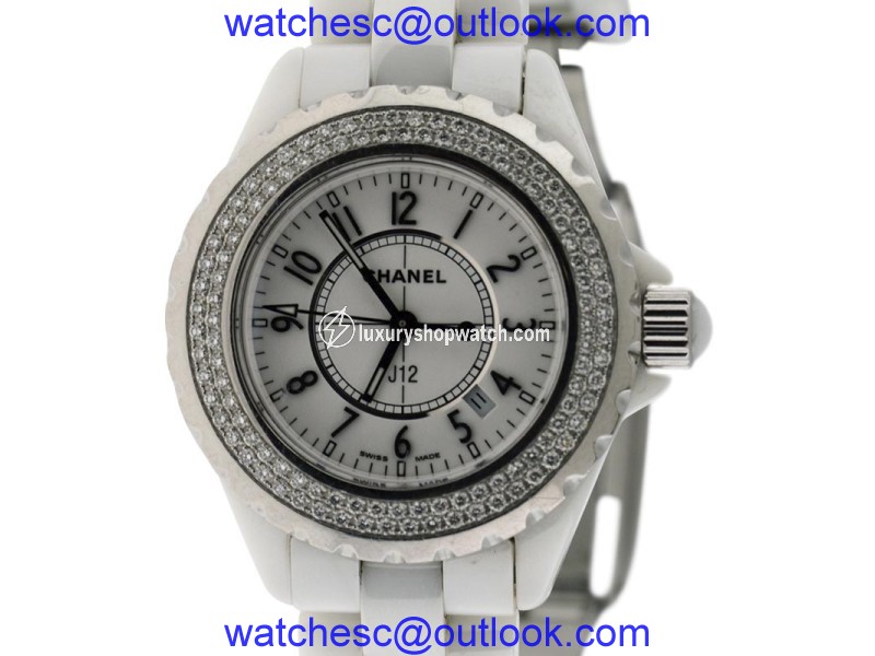 Chanel J12 Two Row Diamond Bezel 33mm White Ceramic Watch Chanel