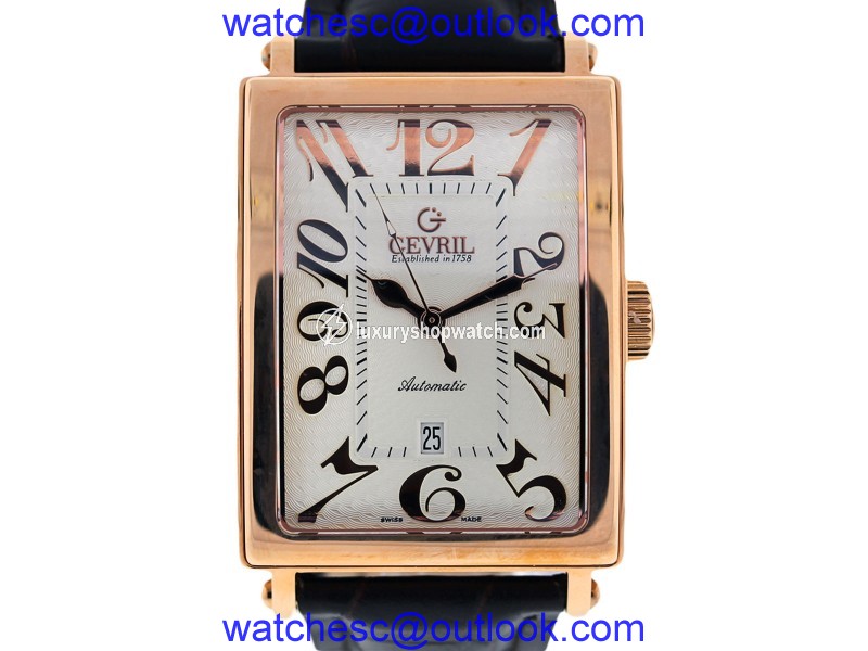 Gevril Avenue of Americas 5000 Rose Gold Plated & Leather 34mm Mens Watch |Gevril
